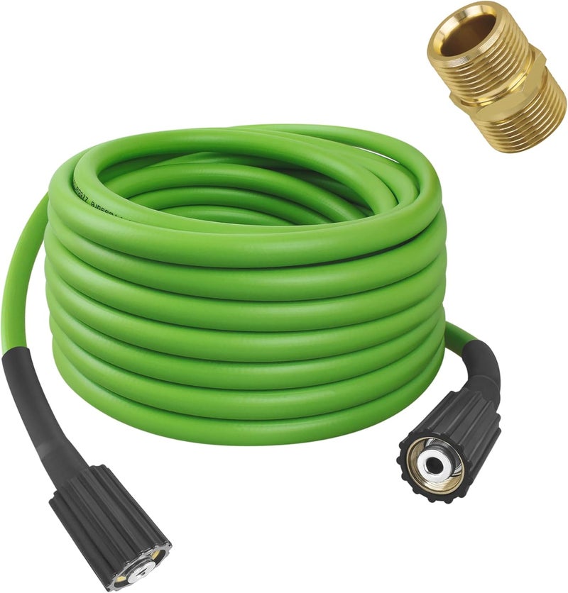 FSQLB Universal Pressure Washer Hose for Greenworks Power Washer 3300 PSI ，Replacement 5200402 for Greenworks Ryobi Electric Power Wash Hose with M22/14 Fittings (50 FT Green) - Image 1